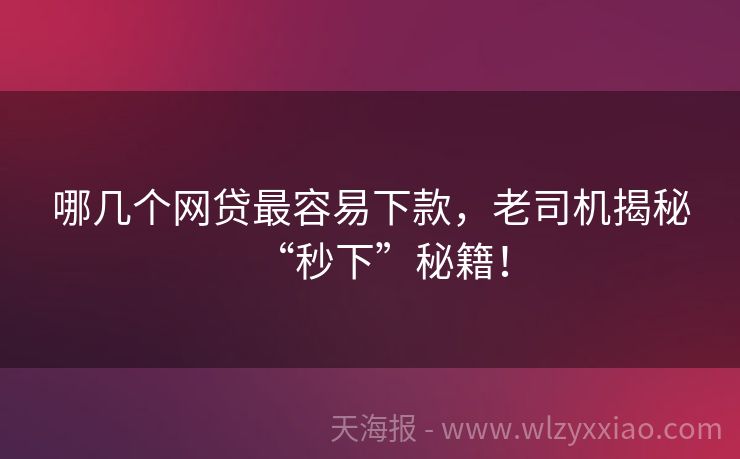 哪几个网贷最容易下款，老司机揭秘“秒下”秘籍！
