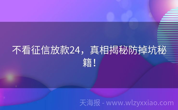 不看征信放款24，真相揭秘防掉坑秘籍！