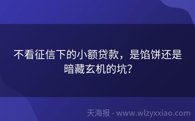 不看征信下的小额贷款，是馅饼还是暗藏玄机的坑？