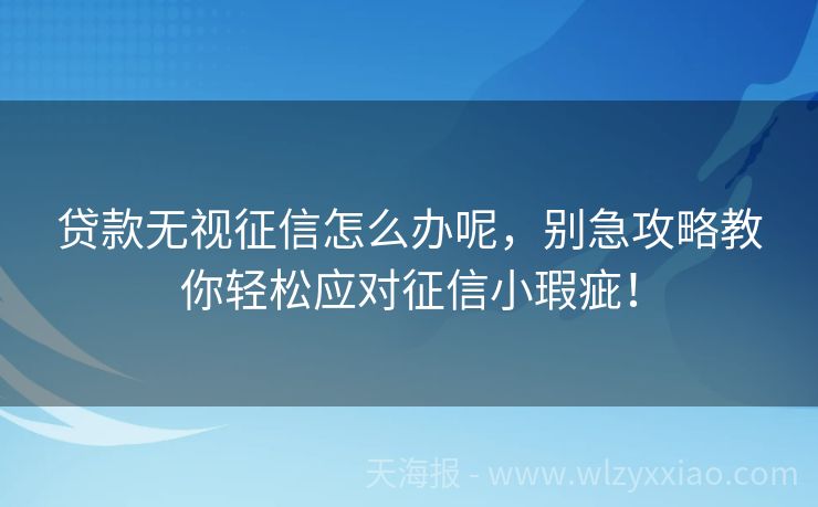 贷款无视征信怎么办呢，别急攻略教你轻松应对征信小瑕疵！