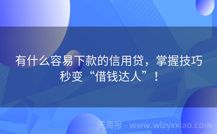 有什么容易下款的信用贷，掌握技巧秒变“借钱达人”！