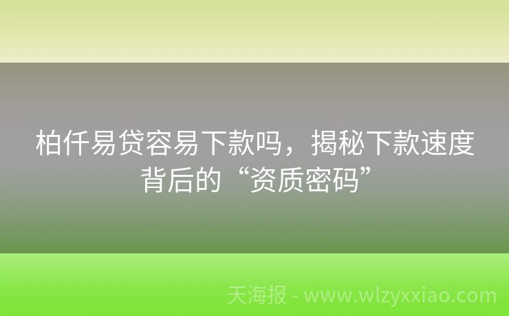 柏仟易贷容易下款吗，揭秘下款速度背后的“资质密码”