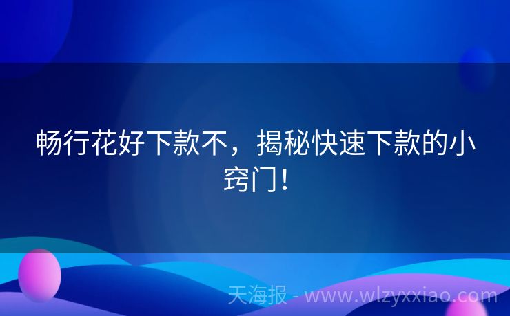 畅行花好下款不，揭秘快速下款的小窍门！