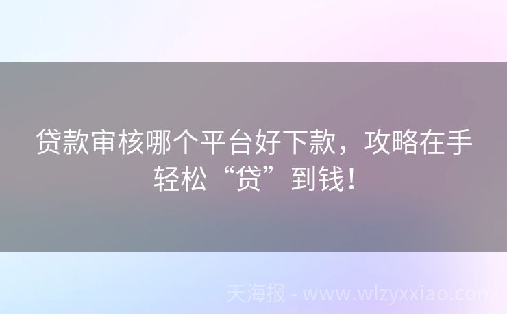 贷款审核哪个平台好下款，攻略在手轻松“贷”到钱！