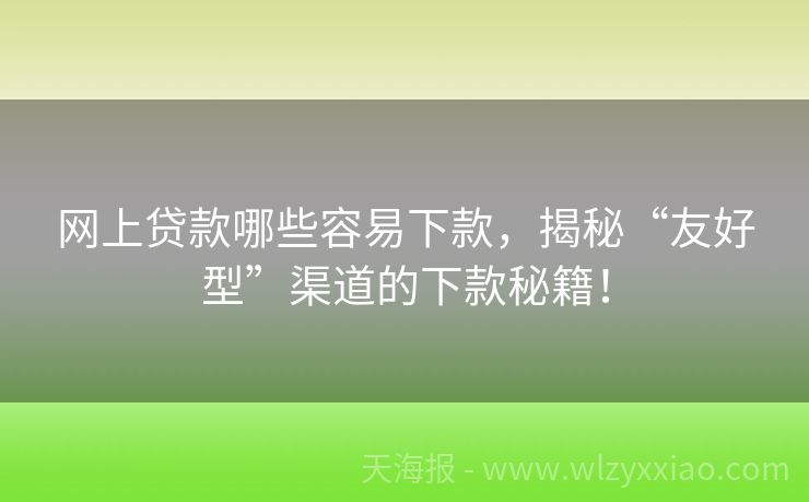 网上贷款哪些容易下款，揭秘“友好型”渠道的下款秘籍！