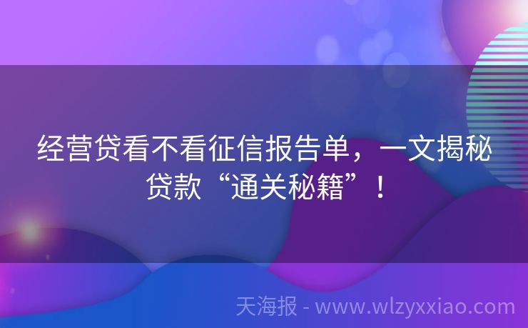 经营贷看不看征信报告单，一文揭秘贷款“通关秘籍”！