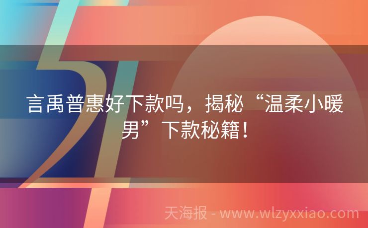 言禹普惠好下款吗，揭秘“温柔小暖男”下款秘籍！