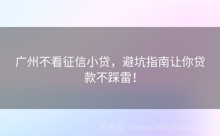 广州不看征信小贷，避坑指南让你贷款不踩雷！