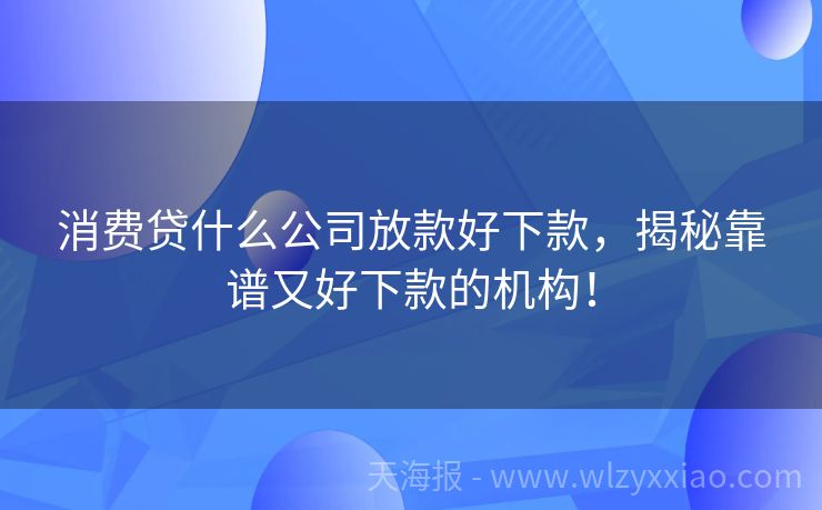 消费贷什么公司放款好下款，揭秘靠谱又好下款的机构！