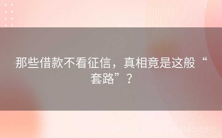 那些借款不看征信，真相竟是这般“套路”？
