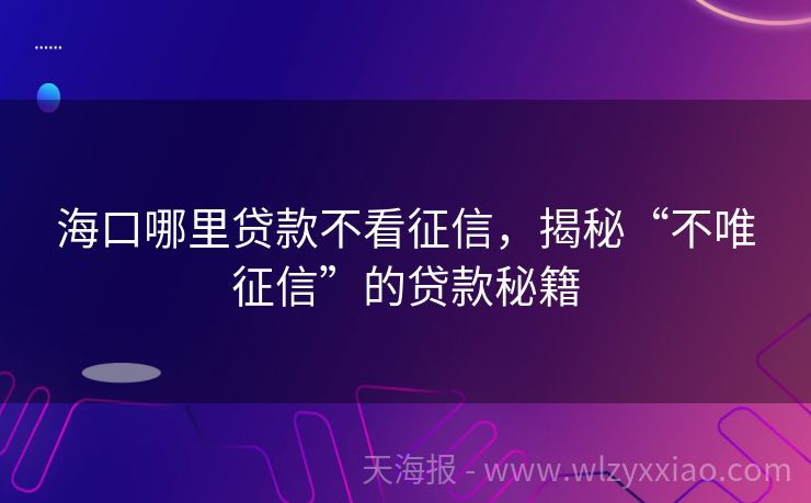 海口哪里贷款不看征信，揭秘“不唯征信”的贷款秘籍