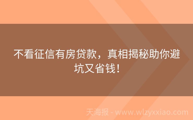 不看征信有房贷款，真相揭秘助你避坑又省钱！