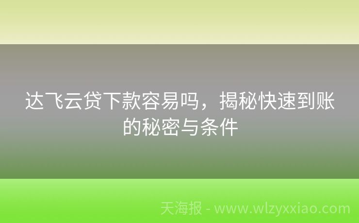 达飞云贷下款容易吗，揭秘快速到账的秘密与条件