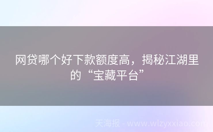 网贷哪个好下款额度高，揭秘江湖里的“宝藏平台”