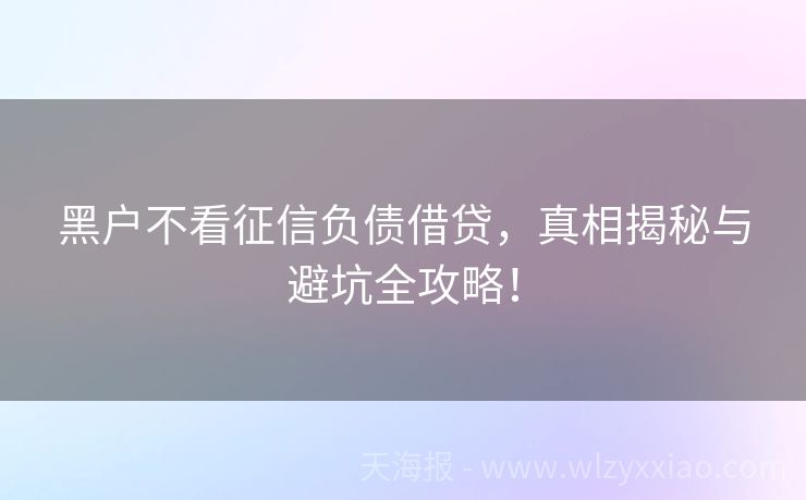 黑户不看征信负债借贷，真相揭秘与避坑全攻略！