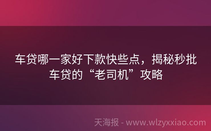 车贷哪一家好下款快些点，揭秘秒批车贷的“老司机”攻略