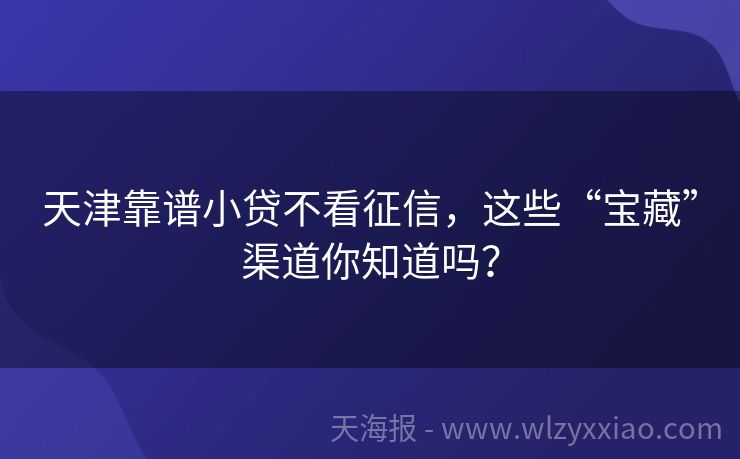 天津靠谱小贷不看征信，这些“宝藏”渠道你知道吗？