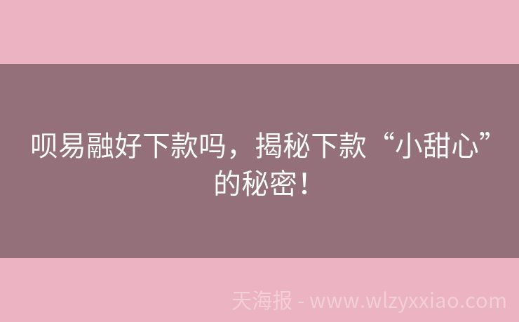呗易融好下款吗，揭秘下款“小甜心”的秘密！