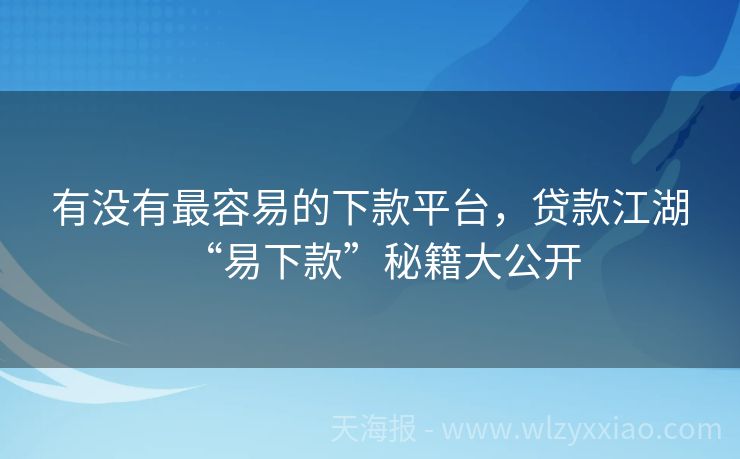 有没有最容易的下款平台，贷款江湖“易下款”秘籍大公开