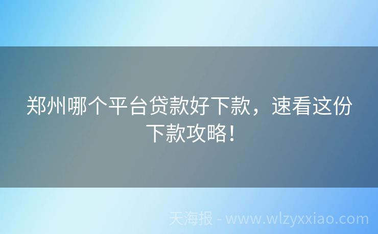 郑州哪个平台贷款好下款，速看这份下款攻略！