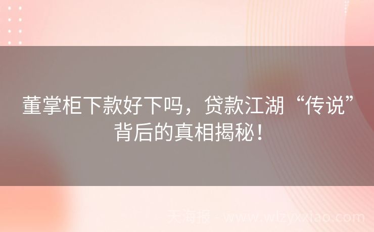 董掌柜下款好下吗，贷款江湖“传说”背后的真相揭秘！