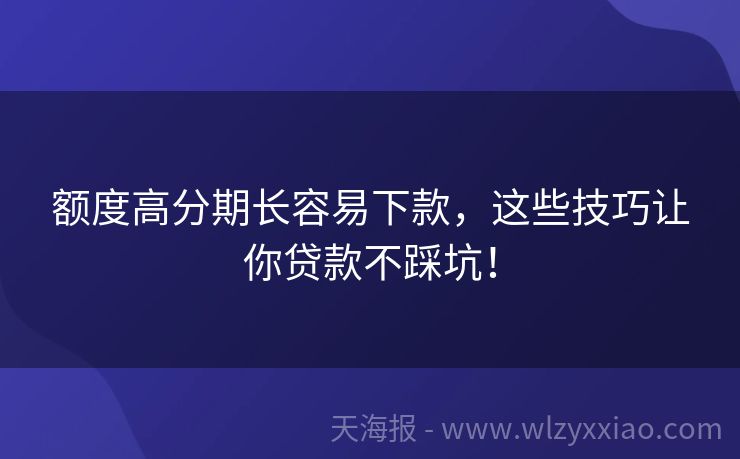 额度高分期长容易下款，这些技巧让你贷款不踩坑！