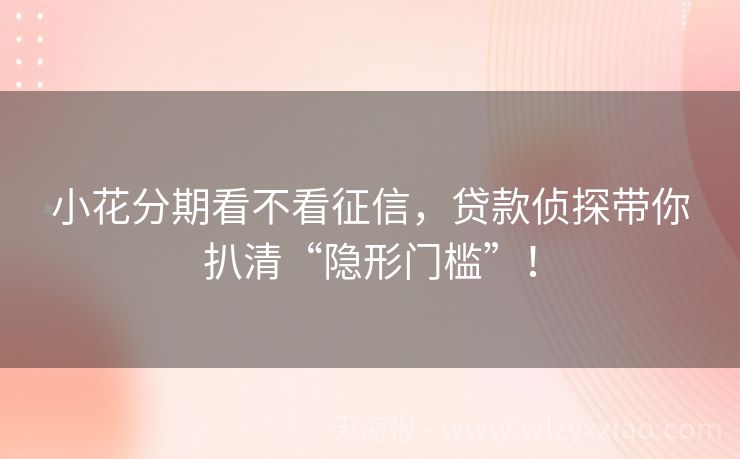 小花分期看不看征信，贷款侦探带你扒清“隐形门槛”！