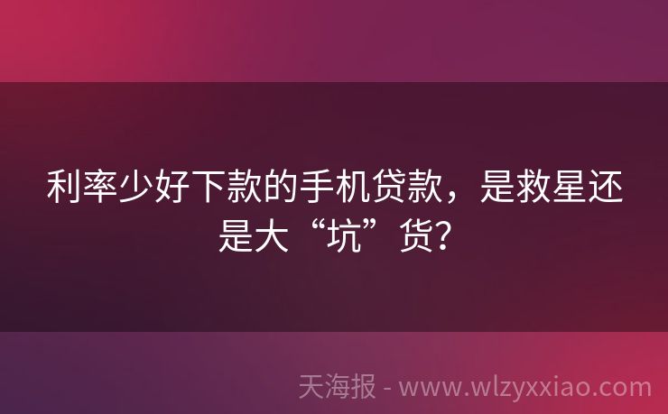 利率少好下款的手机贷款，是救星还是大“坑”货？