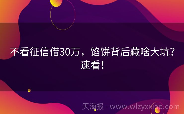 不看征信借30万，馅饼背后藏啥大坑？速看！