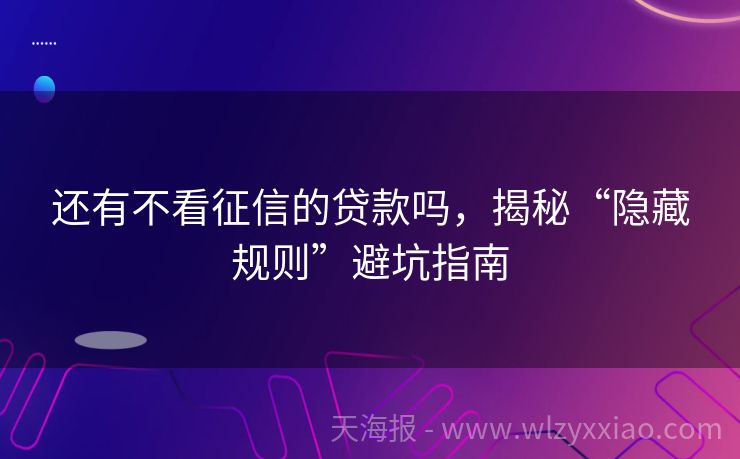 还有不看征信的贷款吗，揭秘“隐藏规则”避坑指南