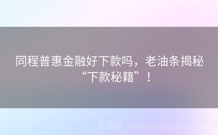同程普惠金融好下款吗，老油条揭秘“下款秘籍”！