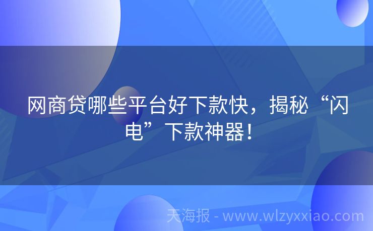 网商贷哪些平台好下款快，揭秘“闪电”下款神器！