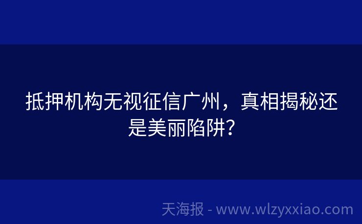 抵押机构无视征信广州，真相揭秘还是美丽陷阱？