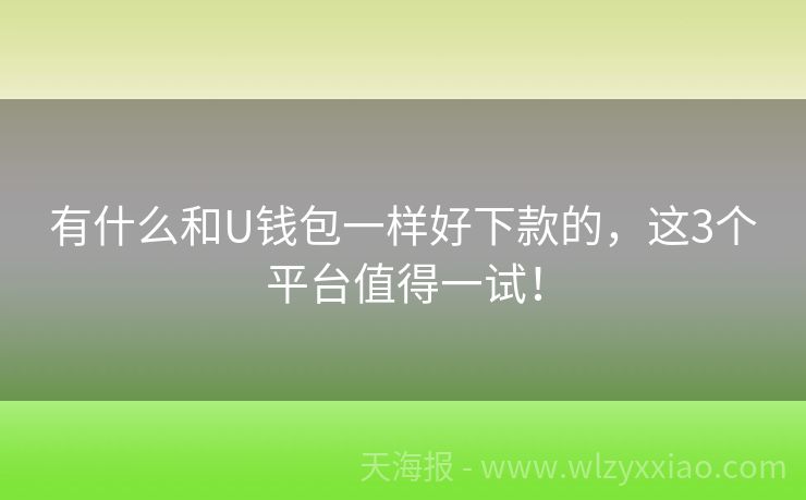 有什么和U钱包一样好下款的，这3个平台值得一试！
