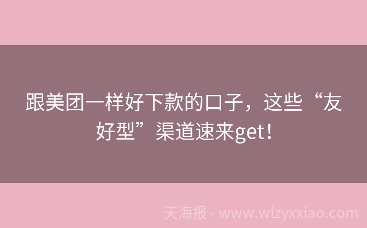 跟美团一样好下款的口子，这些“友好型”渠道速来get！
