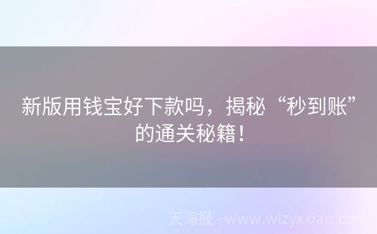 新版用钱宝好下款吗，揭秘“秒到账”的通关秘籍！