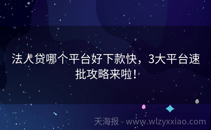 法人贷哪个平台好下款快，3大平台速批攻略来啦！