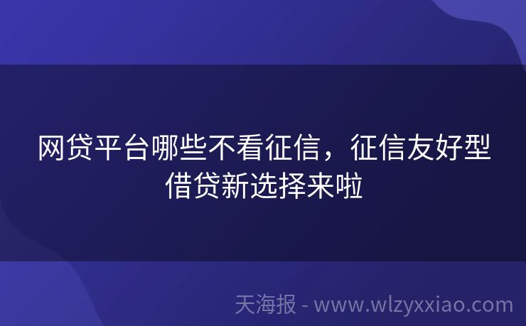 网贷平台哪些不看征信，征信友好型借贷新选择来啦