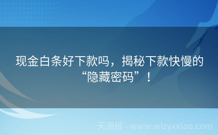 现金白条好下款吗，揭秘下款快慢的“隐藏密码”！