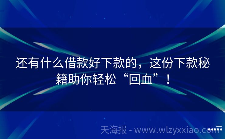 还有什么借款好下款的，这份下款秘籍助你轻松“回血”！