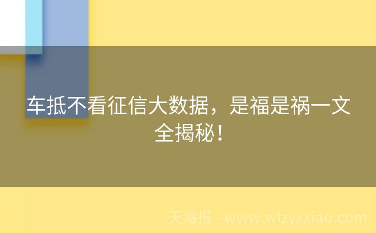 车抵不看征信大数据，是福是祸一文全揭秘！