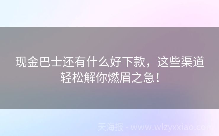 现金巴士还有什么好下款，这些渠道轻松解你燃眉之急！