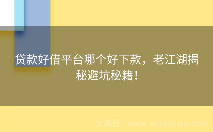 贷款好借平台哪个好下款，老江湖揭秘避坑秘籍！
