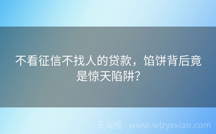 不看征信不找人的贷款，馅饼背后竟是惊天陷阱？