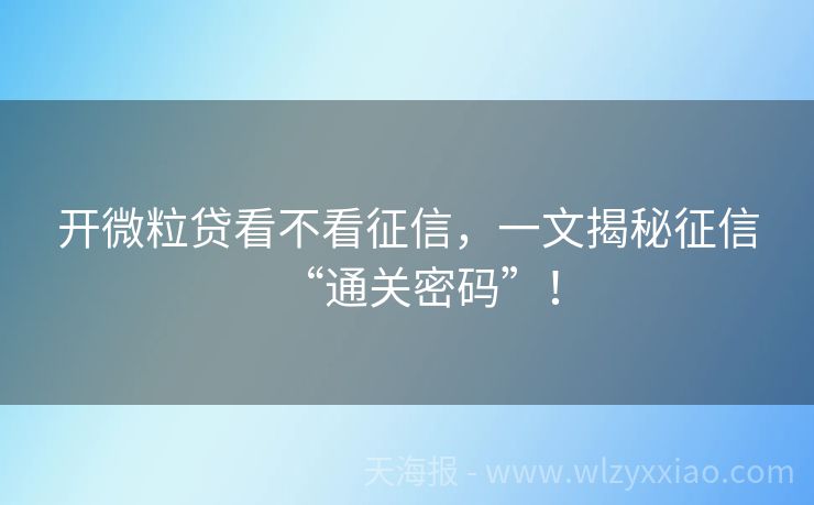 开微粒贷看不看征信，一文揭秘征信“通关密码”！
