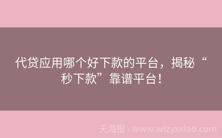 代贷应用哪个好下款的平台，揭秘“秒下款”靠谱平台！