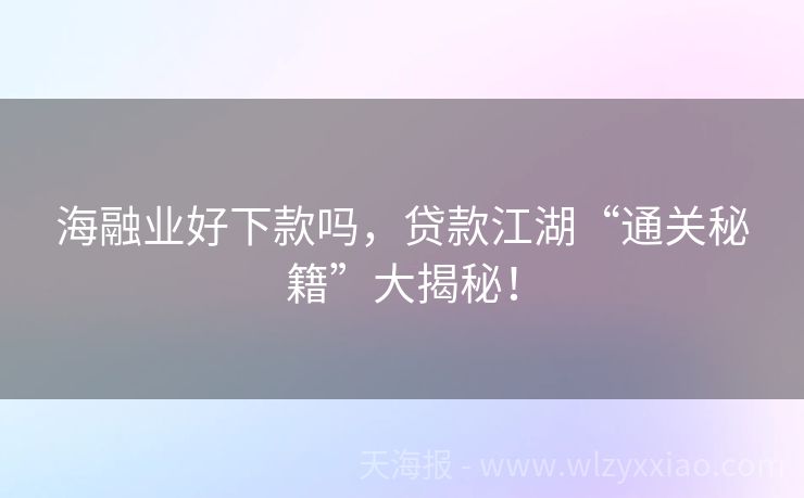 海融业好下款吗，贷款江湖“通关秘籍”大揭秘！