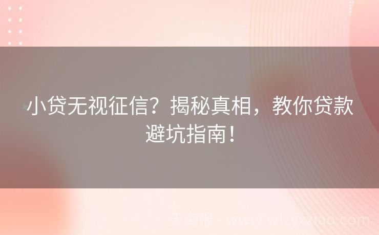 小贷无视征信？揭秘真相，教你贷款避坑指南！