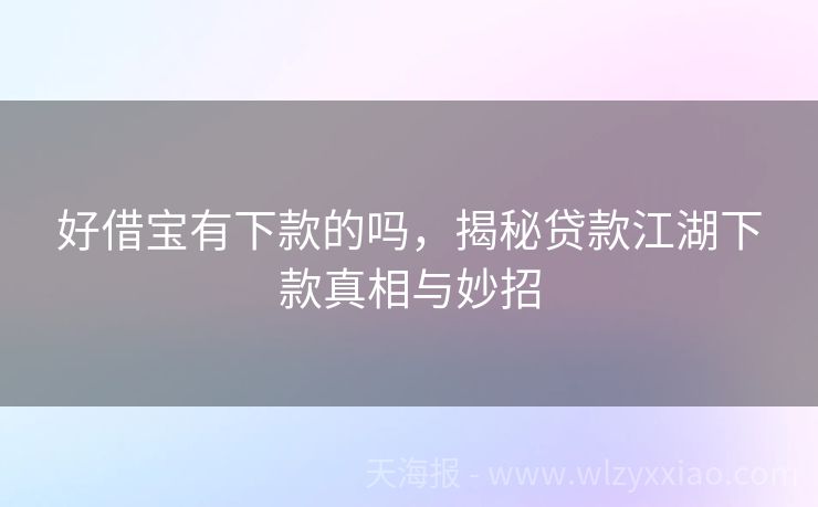 好借宝有下款的吗，揭秘贷款江湖下款真相与妙招