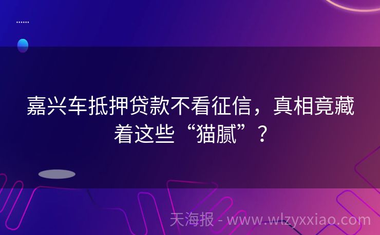 嘉兴车抵押贷款不看征信，真相竟藏着这些“猫腻”？